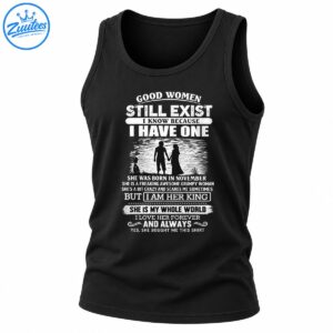 Good Women Still Exist November wife graphic with couple holding hands, vintage white lettering and funny love quotes