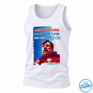 Graham Taylor football shirt design with red and white four-four-fing two lettering and a retro portrait on a blue background.