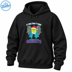 Green Grinch in a Santa hat with a gray and teal Christmas light bow and Charlotte Hornets lettering