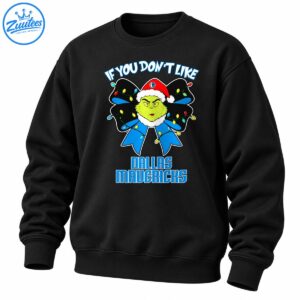 Grumpy green Christmas character wearing a Santa hat with a black and blue light-up bow and Dallas Mavericks lettering