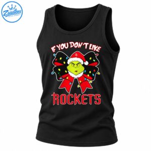Green grumpy Christmas character in a Santa hat with a red bow, colorful lights, and bold Rockets lettering
