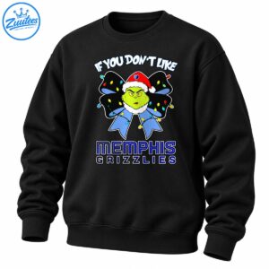 Green Grinch face in a Santa hat on a black and blue Christmas bow with colorful lights and Memphis Grizzlies lettering