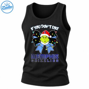 Green Grinch face in a Santa hat on a black and blue Christmas bow with colorful lights and Memphis Grizzlies lettering