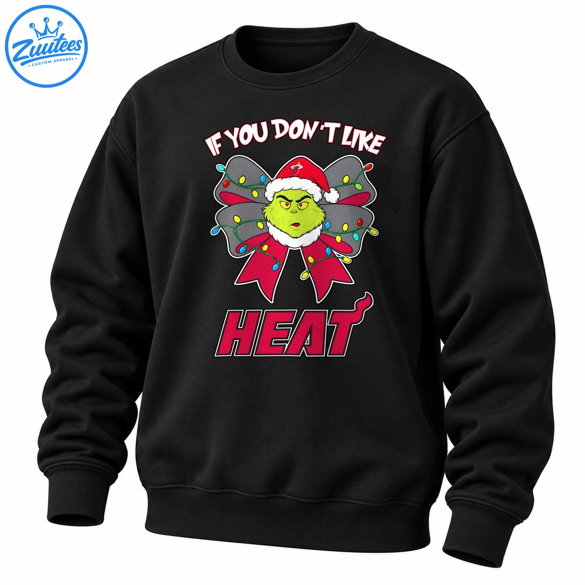 Grinch If You Don’t Like Miami Heat Head And Christmas Bow Sweatshirt
