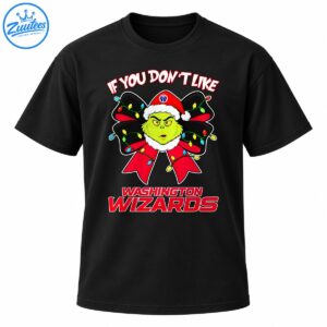 Grumpy green Christmas character in a red Santa hat with a lighted bow and Washington Wizards lettering