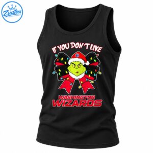 Grumpy green Christmas character in a red Santa hat with a lighted bow and Washington Wizards lettering