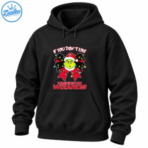 Grumpy green Christmas character in a red Santa hat with a lighted bow and Washington Wizards lettering
