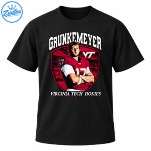 Grunkemeyer number 17 football player graphic with maroon jersey, stadium crest, and Virginia Tech Hokies lettering