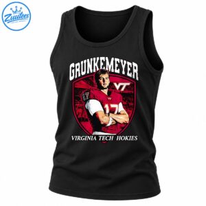 Grunkemeyer number 17 football player graphic with maroon jersey, stadium crest, and Virginia Tech Hokies lettering