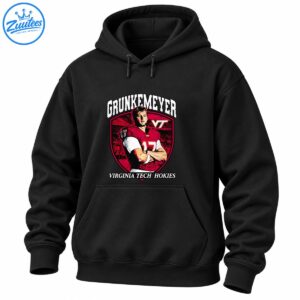 Grunkemeyer number 17 football player graphic with maroon jersey, stadium crest, and Virginia Tech Hokies lettering