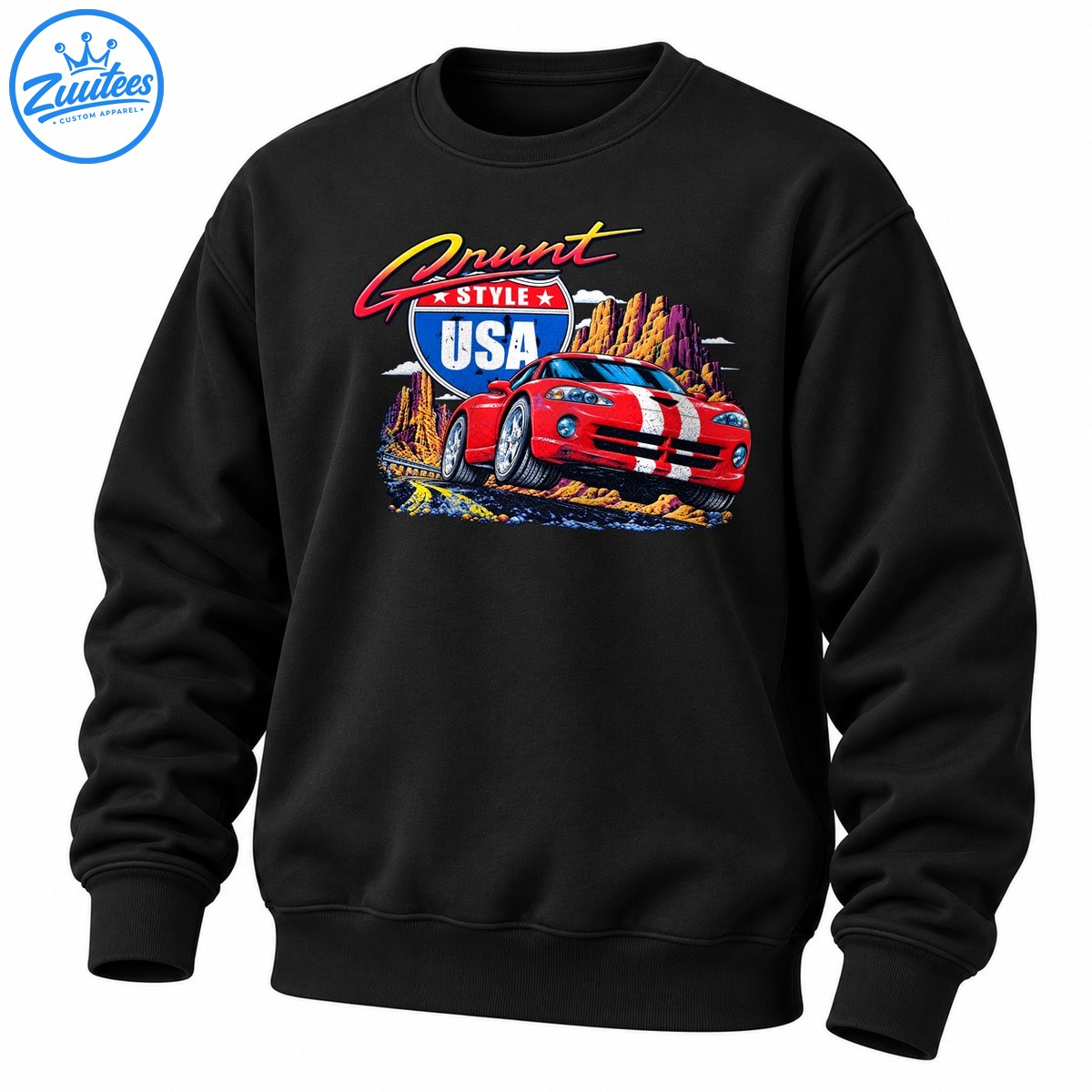 Grunt Style USA Red Sports Car Vintage Racing Graphic Sweatshirt