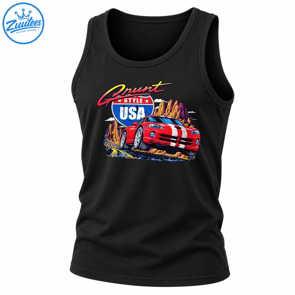 Grunt Style USA Red Sports Car Vintage Racing Graphic Tank Top