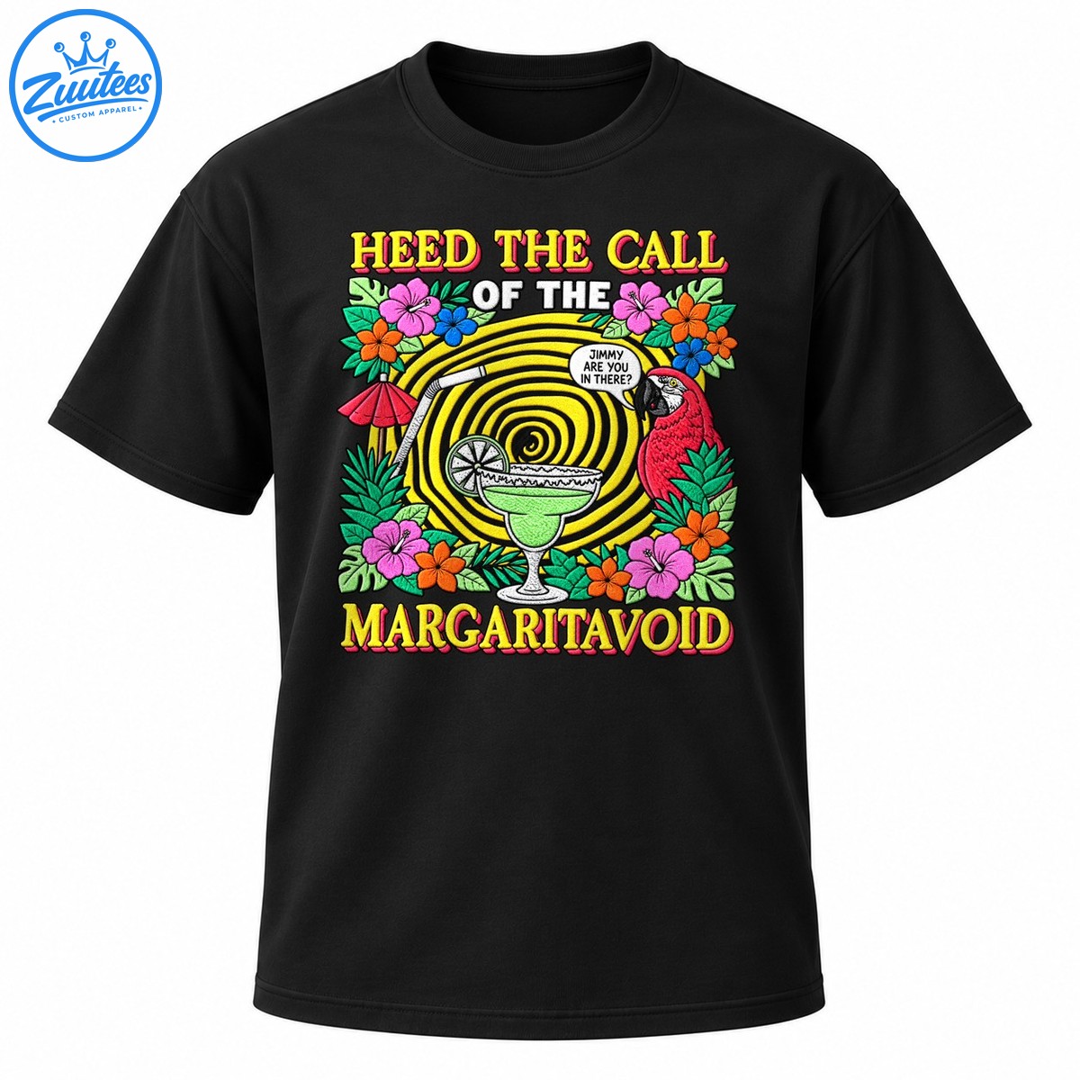 Heed The Call Of The Margaritavoid graphic with red parrot, green margarita, yellow spiral and tropical flowers Heed The Call Of The Margaritavoid graphic with red parrot, green margarita, yellow spiral and tropical flowers