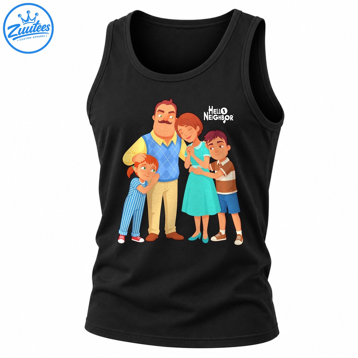 Hello Neighbor Family Portrait Cartoon Video Game Tank Top