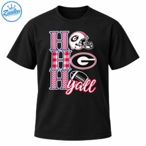 Ho Ho Ho Y’all Christmas football design with patterned H letters, a white helmet, oval G emblem, and black football