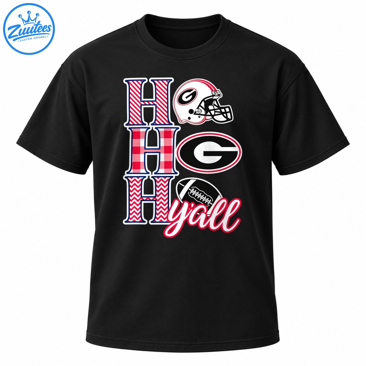 Ho Ho Ho Y’all Christmas football design with patterned H letters, a white helmet, oval G emblem, and black football Ho Ho Ho Y’all Christmas football design with patterned H letters, a white helmet, oval G emblem, and black football