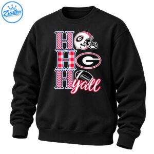 Ho Ho Ho Y’all Christmas football design with patterned H letters, a white helmet, oval G emblem, and black football