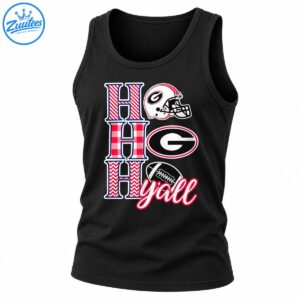 Ho Ho Ho Y’all Christmas football design with patterned H letters, a white helmet, oval G emblem, and black football