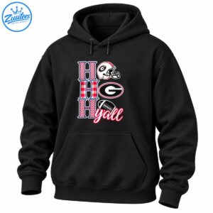 Ho Ho Ho Y’all Christmas football design with patterned H letters, a white helmet, oval G emblem, and black football