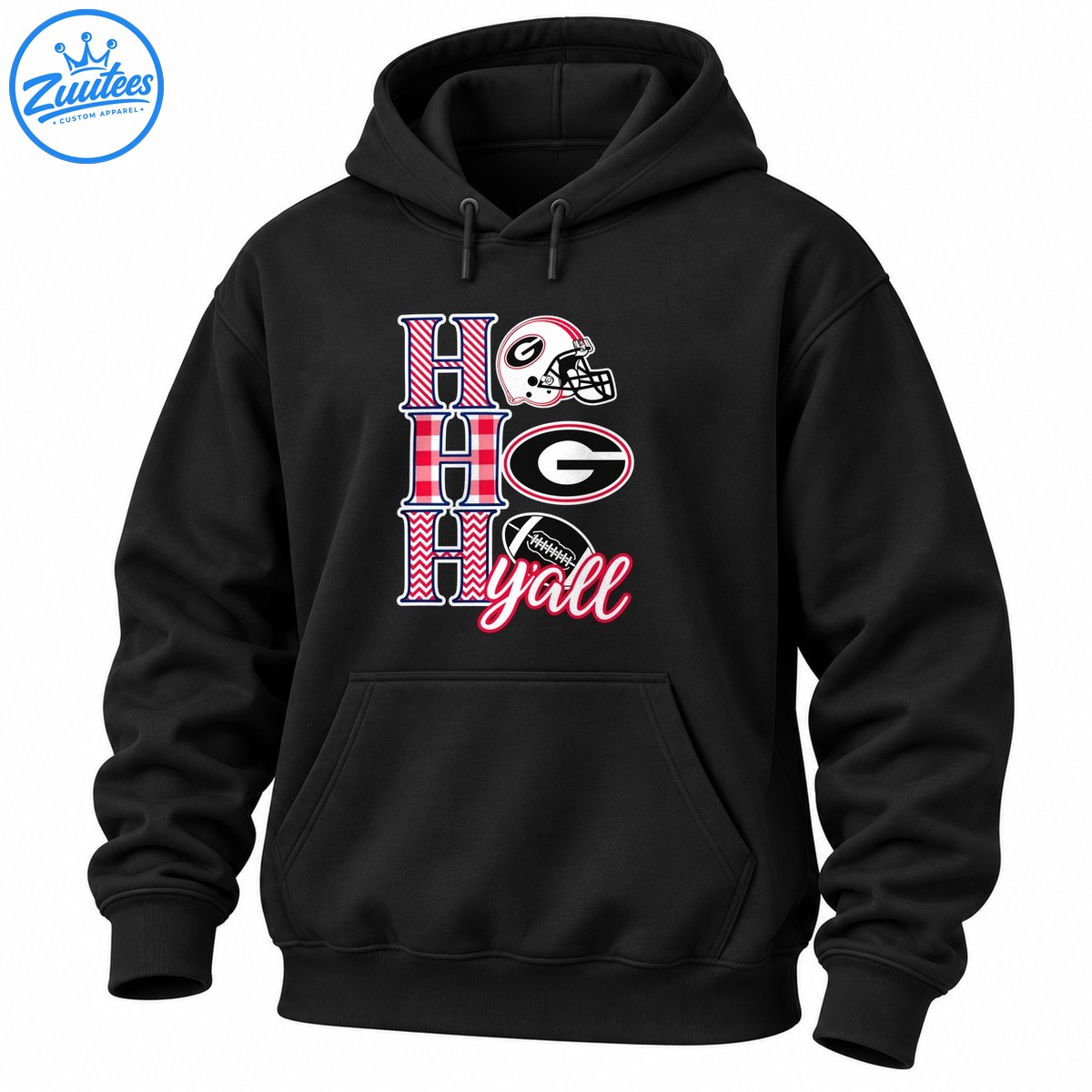 Ho Ho Ho Y’all Christmas football design with patterned H letters, a white helmet, oval G emblem, and black football Ho Ho Ho Y’all Christmas football design with patterned H letters, a white helmet, oval G emblem, and black football