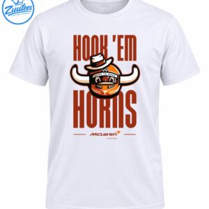 Hook ’Em Horns racing graphic with a cowboy hat, orange longhorn helmet, Born to Race banner, and bold rust lettering