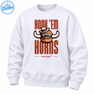 Hook ’Em Horns racing graphic with a cowboy hat, orange longhorn helmet, Born to Race banner, and bold rust lettering
