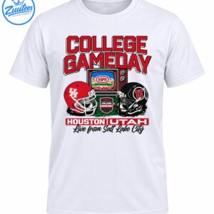 College Gameday graphic with red Houston and black Utah football helmets, retro TV, team name panels, and Salt Lake City text