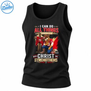 49ers Christian shirt design with kneeling cowboy mascot, wooden cross, SF football helmet and inspirational text