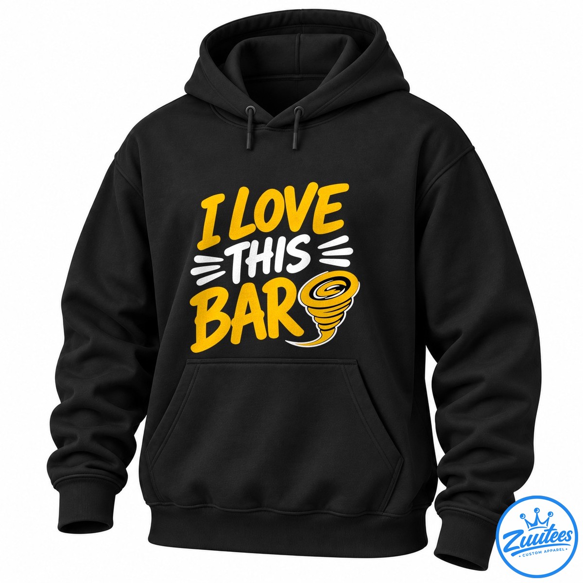 I Love This Bar Country Music Toby Keith Shirt I Love This Bar shirt design with golden-yellow lettering, white accents, and a yellow-and-black tornado graphic