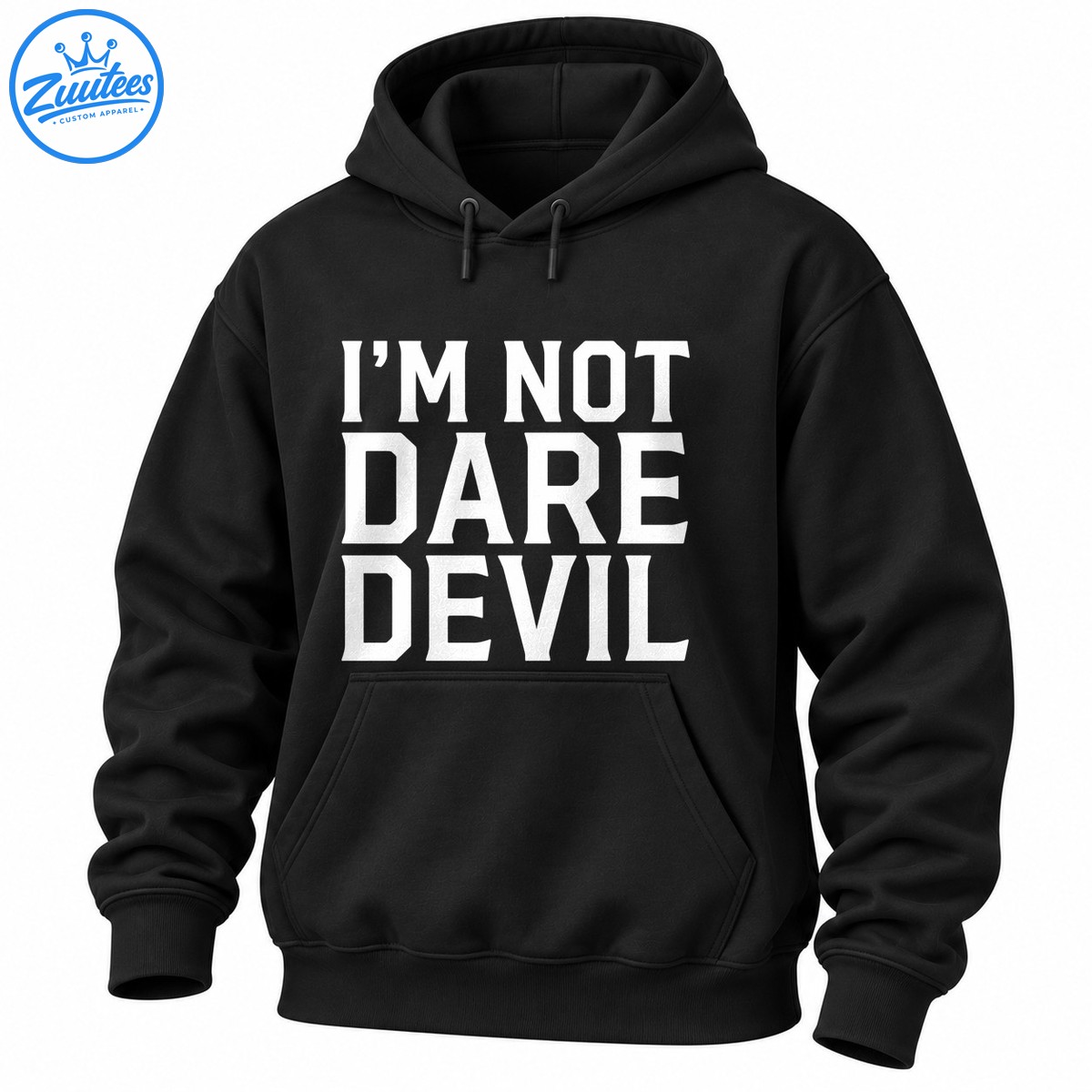 Bold white I'M NOT DARE DEVIL lettering arranged across three lines in an angular block font. Bold white I'M NOT DARE DEVIL lettering arranged across three lines in an angular block font.