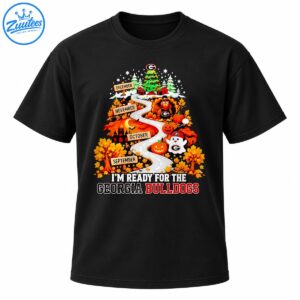 Georgia Bulldogs fall road to Christmas design with a winding road, autumn leaves, pumpkins, turkey, ghost, and Christmas tree