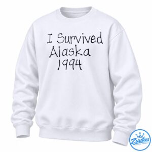 I Survived Alaska 1994 design in oversized dark navy handwritten-style lettering on a black background