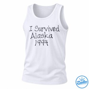 I Survived Alaska 1994 design in oversized dark navy handwritten-style lettering on a black background
