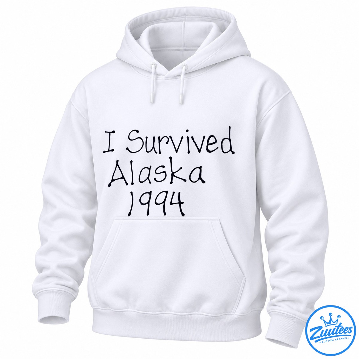 I Survived Alaska 1994 Travel Vacation Souvenir Shirt I Survived Alaska 1994 design in oversized dark navy handwritten-style lettering on a black background