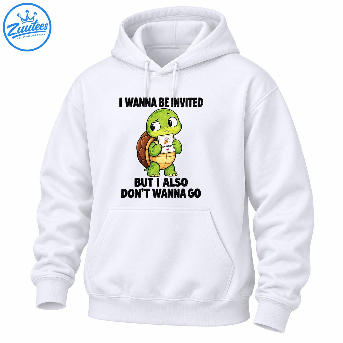 Cute worried green turtle holding a party invitation with I Wanna Be Invited But I Also Don't Wanna Go text Cute worried green turtle holding a party invitation with I Wanna Be Invited But I Also Don't Wanna Go text