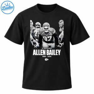 Black and white Allen Bailey memorial football shirt design with jersey number 97, 1989–2026 dates, and arrowhead emblem