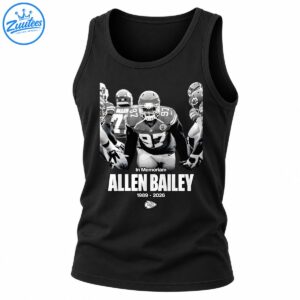 Black and white Allen Bailey memorial football shirt design with jersey number 97, 1989–2026 dates, and arrowhead emblem