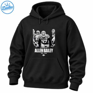 Black and white Allen Bailey memorial football shirt design with jersey number 97, 1989–2026 dates, and arrowhead emblem