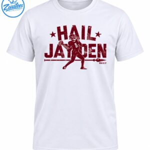 Hail Jayden graphic with distressed maroon lettering, two stars, and a quarterback wearing number 5.