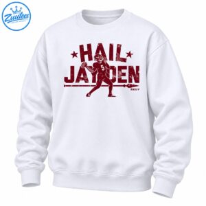 Hail Jayden graphic with distressed maroon lettering, two stars, and a quarterback wearing number 5.