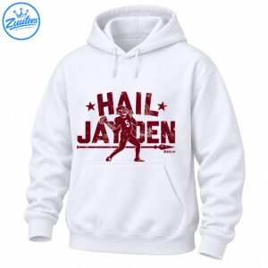 Hail Jayden graphic with distressed maroon lettering, two stars, and a quarterback wearing number 5.