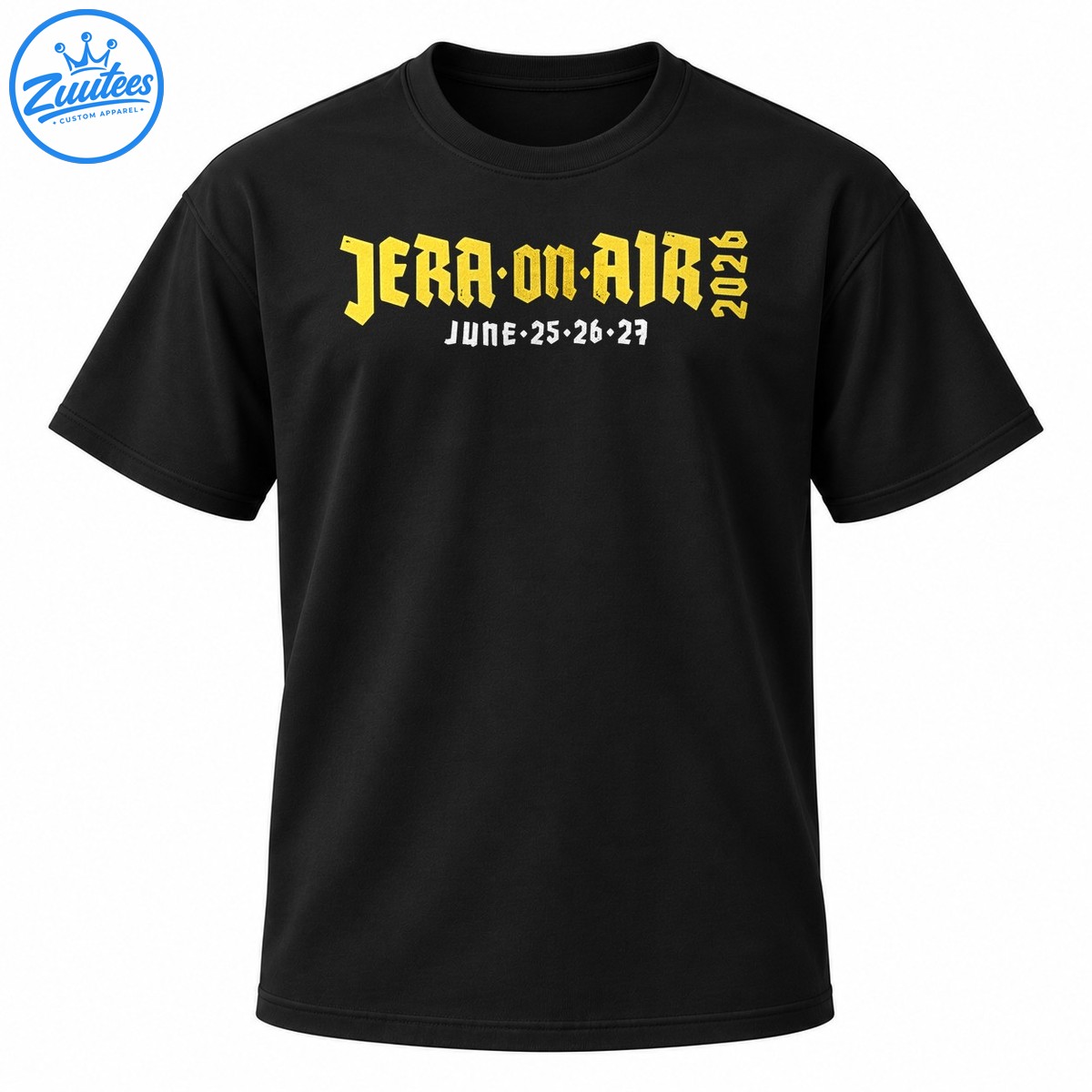 Jera On Air 2026 festival graphic with distressed golden Gothic lettering and white June 25, 26, 27 dates Jera On Air 2026 festival graphic with distressed golden Gothic lettering and white June 25, 26, 27 dates