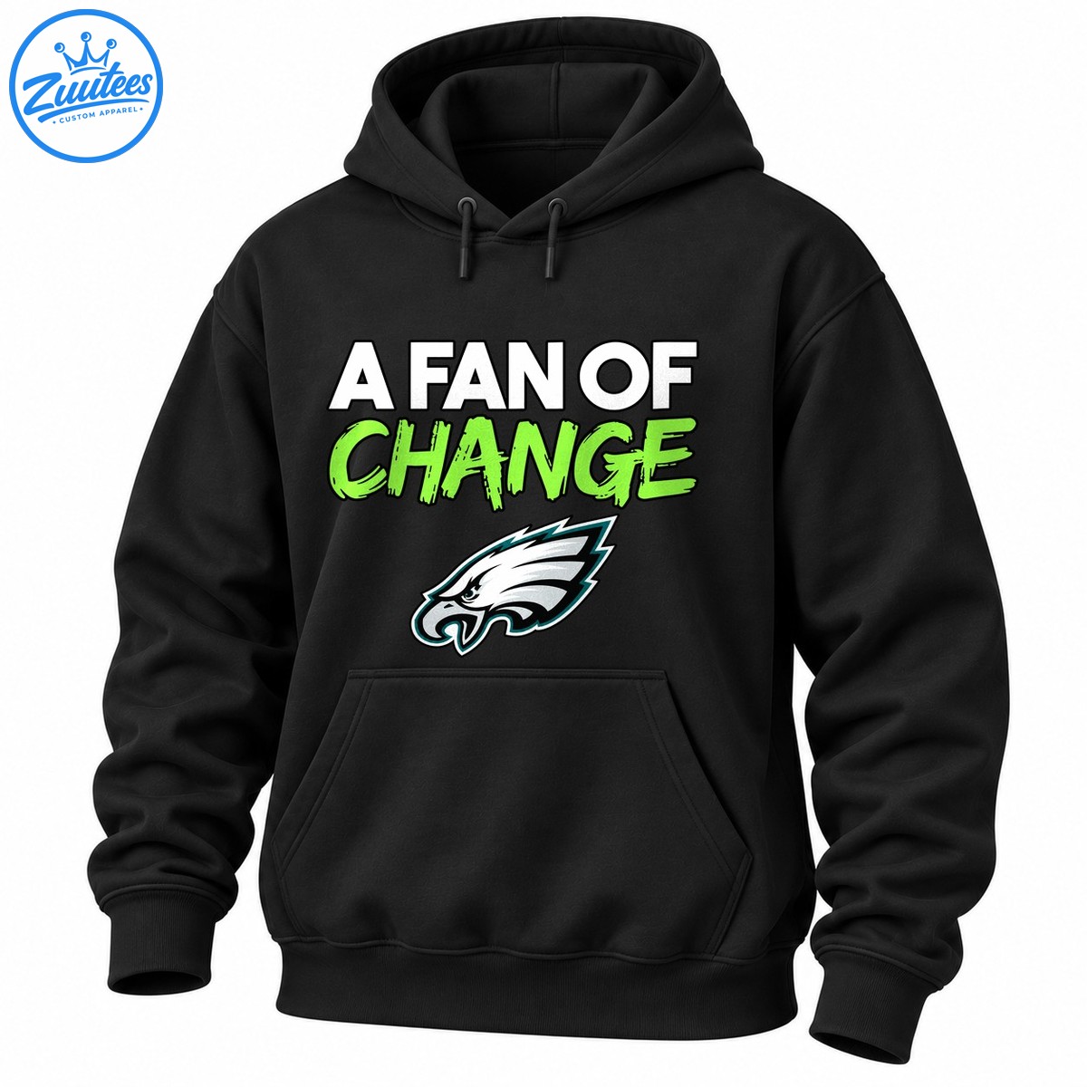 A Fan of Change graphic with white block lettering, neon green brush text, and a white, black, gray, and teal eagle head. A Fan of Change graphic with white block lettering, neon green brush text, and a white, black, gray, and teal eagle head.