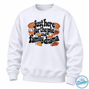 Funny Thanksgiving shirt design with bold black lettering and illustrations of pumpkin, pecan, and lattice-top pies.