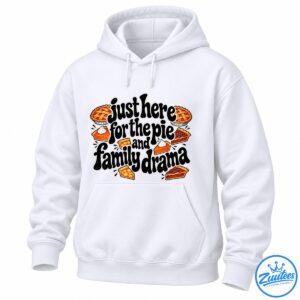 Funny Thanksgiving shirt design with bold black lettering and illustrations of pumpkin, pecan, and lattice-top pies.
