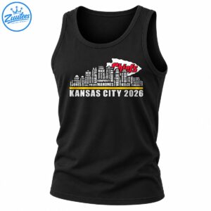 Kansas City 2026 football shirt design with a red and white Chiefs arrowhead, player name skyline, gold stripe, and distressed lettering