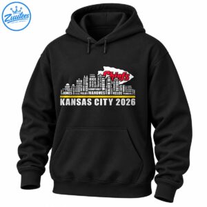 Kansas City 2026 football shirt design with a red and white Chiefs arrowhead, player name skyline, gold stripe, and distressed lettering