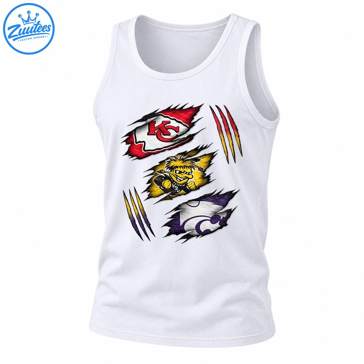 KC Three Team Logos Ripped Fabric Claw Marks Tank Top