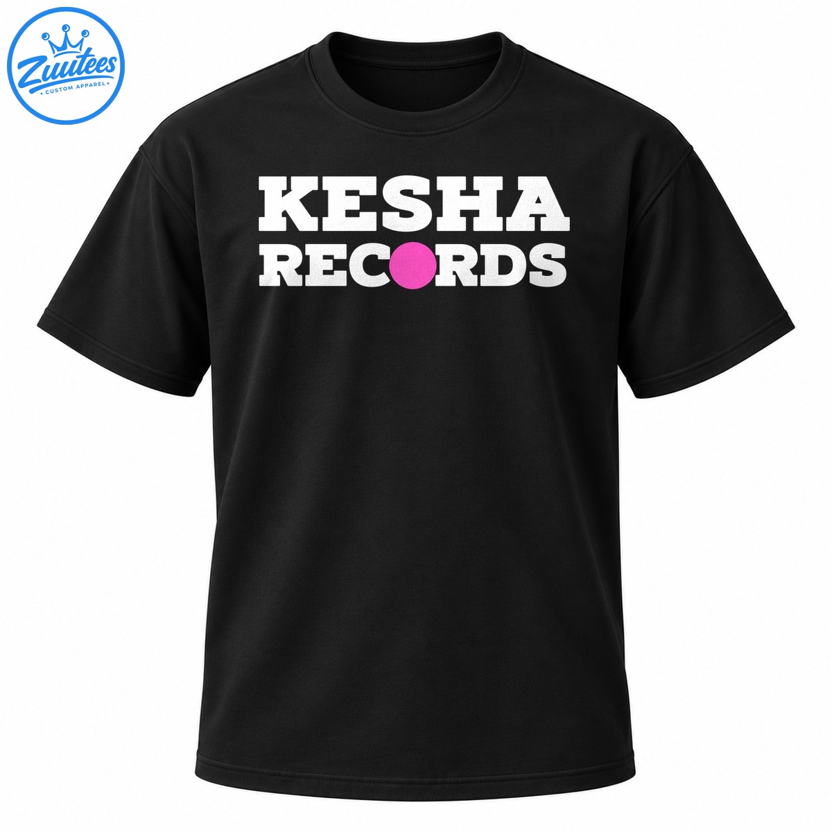 Kesha Records logo graphic with bold white lettering and a bright pink circle replacing the O Kesha Records logo graphic with bold white lettering and a bright pink circle replacing the O