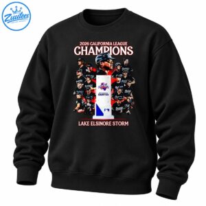 Lake Elsinore Storm 2026 California League Champions shirt design with baseball players and a central trophy